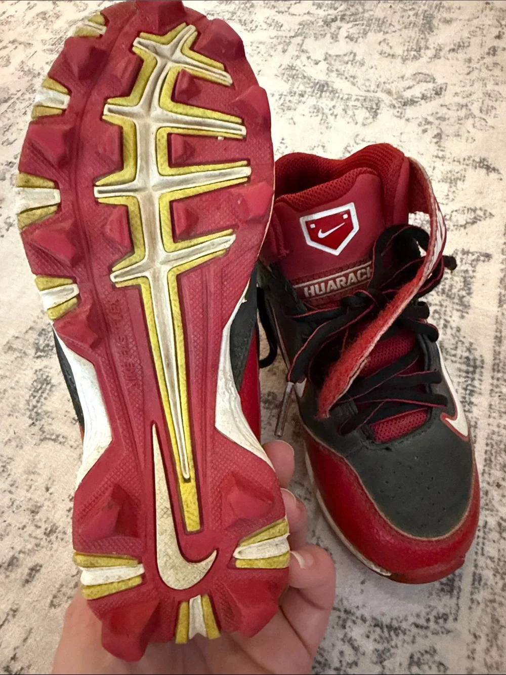 Nike Kids Red and Black High-Top baseball shoes